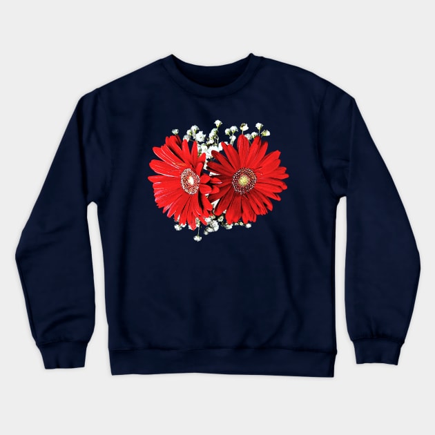 Daisies - Red Gerbera Daisies and Stephanotis Crewneck Sweatshirt by SusanSavad